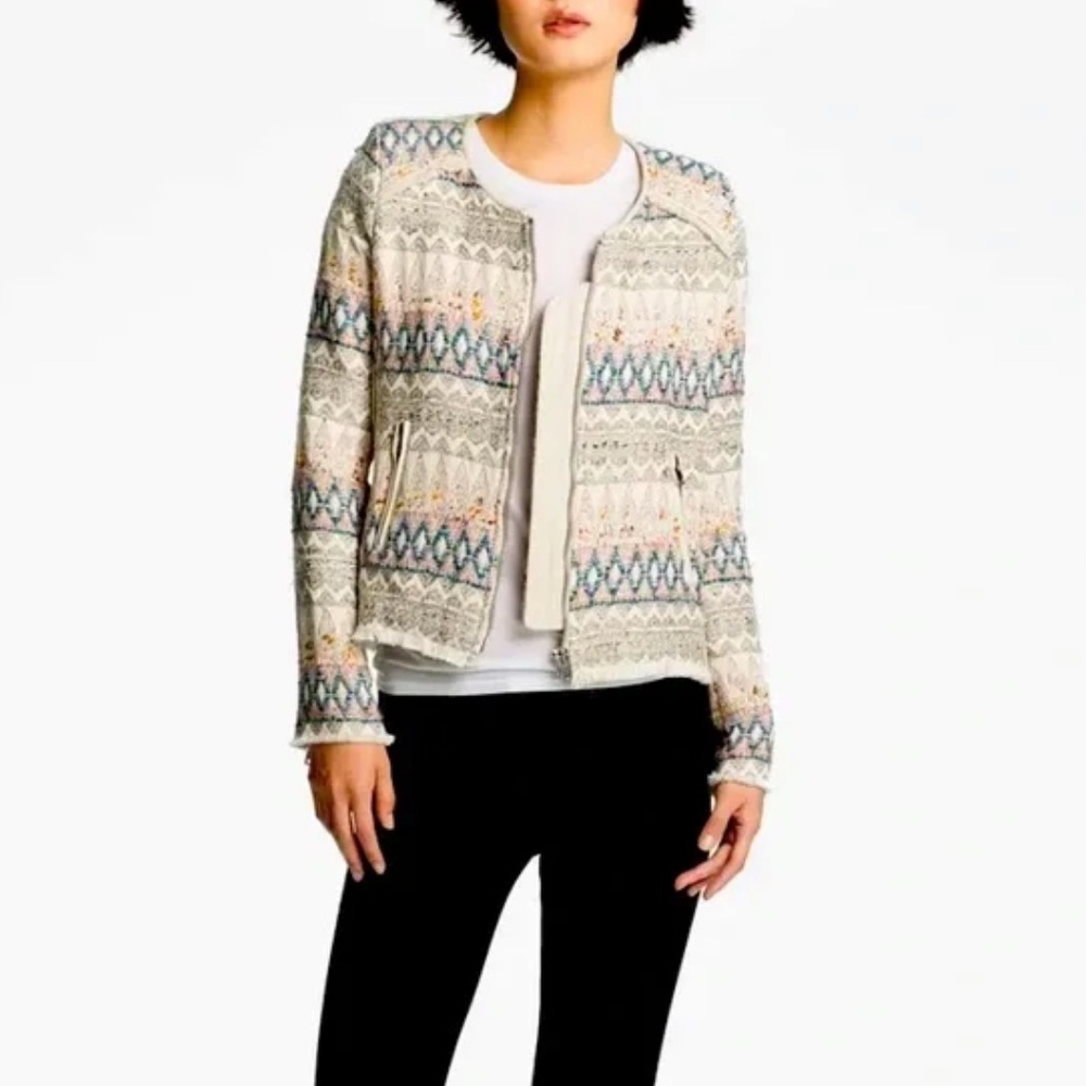 IRO 'Blaze' Tribal Tweed Fringe Diamond Zig Zag Jacket - Picture 8 of 11